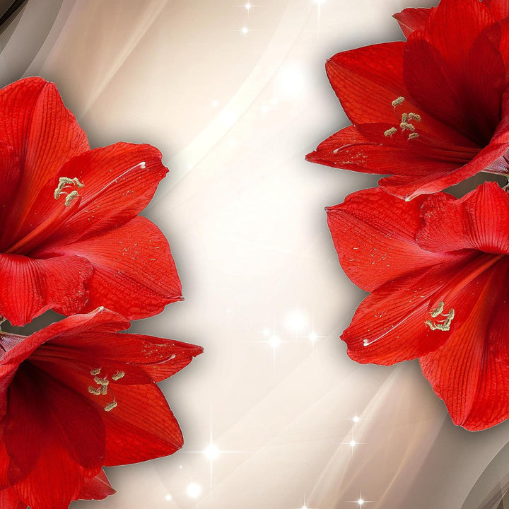 Runa Art Wandbilder Blumen Lilien 5 Teilig Bild auf Vlies Leinwand Deko Wohnzimmer Abstrakt Rot Beig