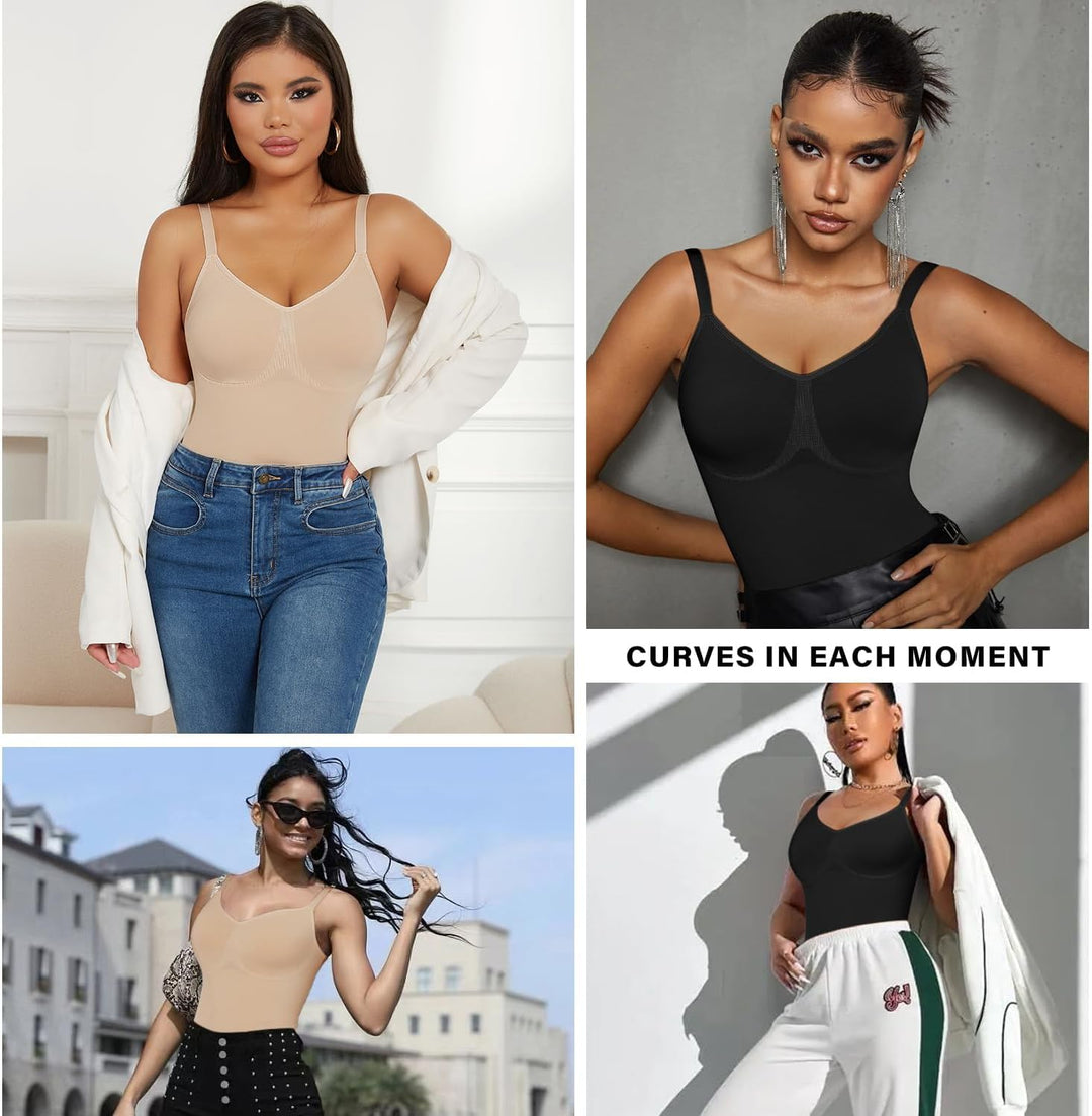 SHEKINI Shapewear Damen Body Shaper Bodysuit Nahtlos V-Ausschnitt Formende Bodys Bauchweg Ganzkörper