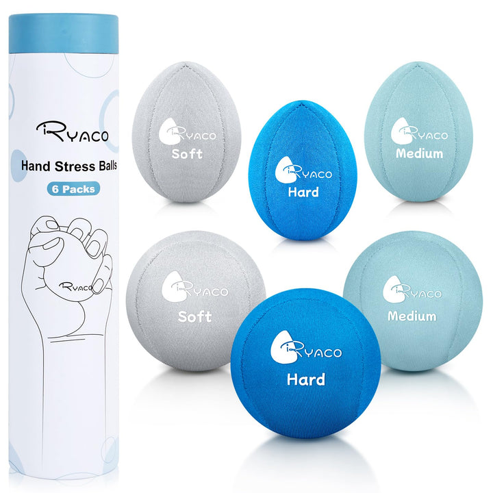 RYACO 6 Stück Gel Stressball für Erwachsene - Antistressball Mit verschiedenen Stärken und Grössen -