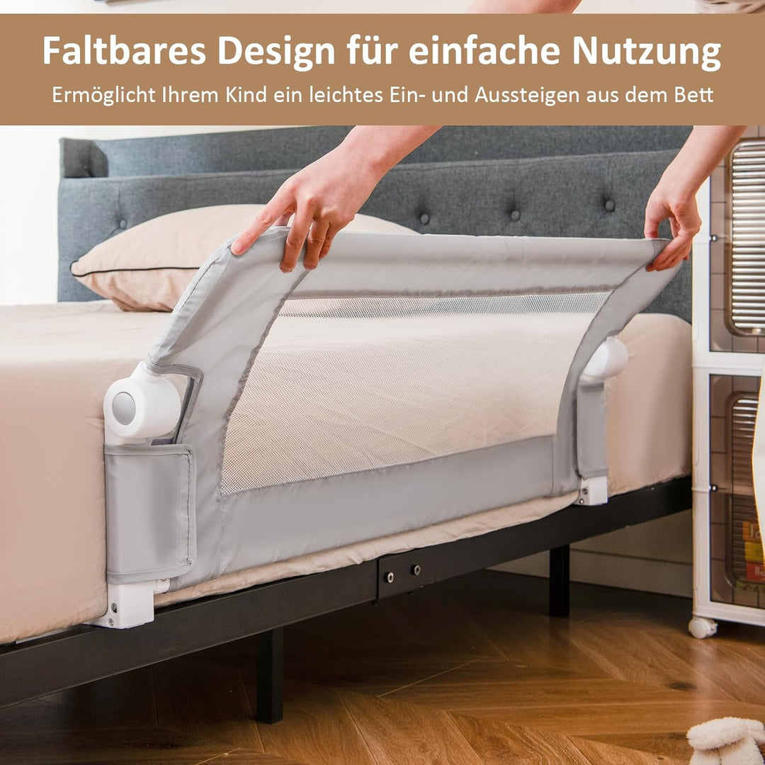 DREAMADE Bettgitter 150/120/105 cm, Kinderbettgitter Schutz, Kinderschutzgitter aus PP & Oxford, Bab