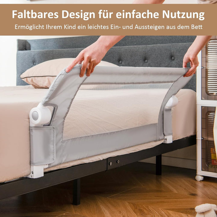 DREAMADE Bettgitter 150/120/105 cm, Kinderbettgitter Schutz, Kinderschutzgitter aus PP & Oxford, Bab