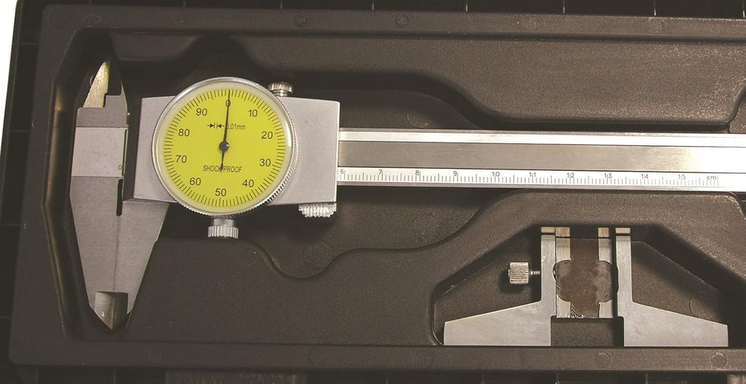 CNC QUALITÄT Uhrenmessschieber 150 mm mit Tiefenanschlag im Satz - Ablesung 0,01 mm