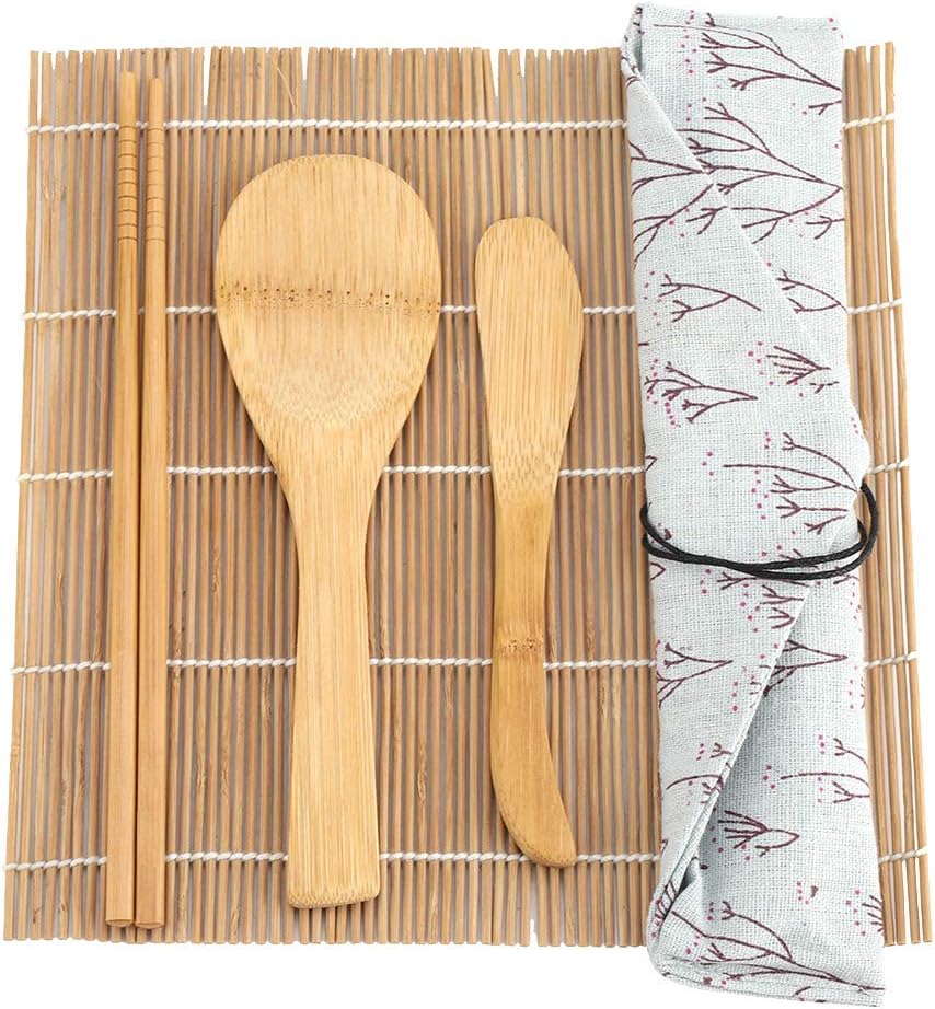 Atyhao Sushi Making Kit - 9 Stück/Set Bambus Sushi Making Kit Enthält 2 Rollmatten 5 Essstäbchen 1 P