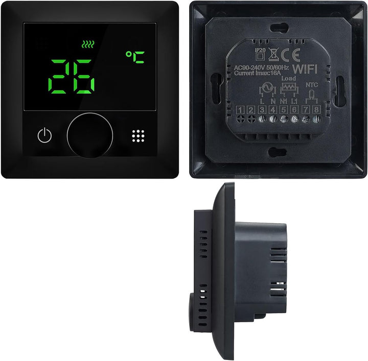 revolt Alexa-Thermostat Heizung: WLAN-Fussbodenheizungs-Thermostat mit Sprachsteuerung und App, schw