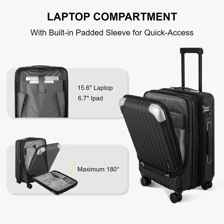 LEVEL8 Koffer Trolley Handgepäck mit 4er Organizer-Set, Handgepäck Koffer mit Laptopfach, Leicht ABS
