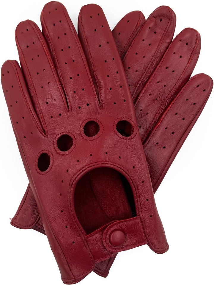 ZLUXURQ Damen Retro Weiche nd Dünne Lammfell Leder Touchscreen Fahrhandschuhe mit Maschige Medium(16
