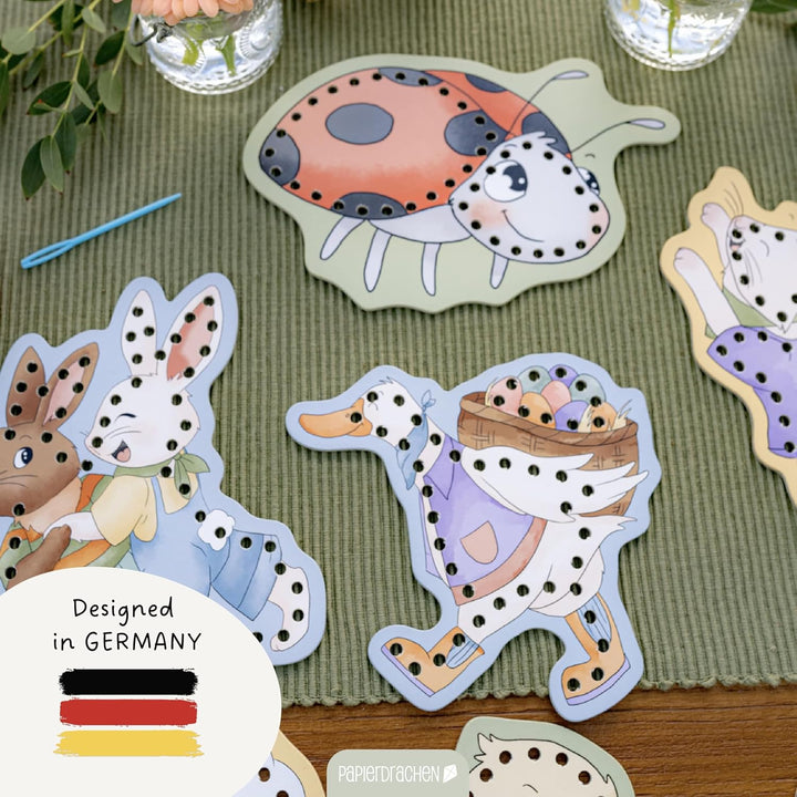 Papierdrachen Fädelset Osterhasenwelt - Pappe - DIY - Bastelset - Ostern - zur Förderung der Feinmot