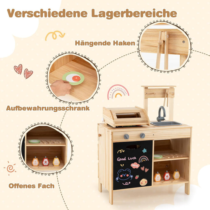 DREAMADE Matschküche Kinder Outdoor, Outdoorküche mit BBQ-Grill & Waschbecken & Tafel, Outdoor Küche