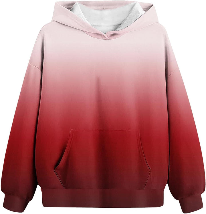 Hoodie Mädchen Oversize Kapuzenpullover Farbverlauf Mode Sweatshirt Casual Pullover mit Kapuze Tasch