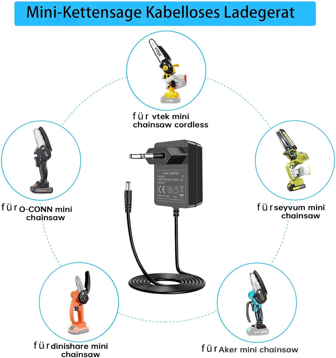 21V Akku Ladegerät, Mini Kettensäge Lithium Akku Ladegerät, für Saker Mini Kettensäge Cordless, Juju