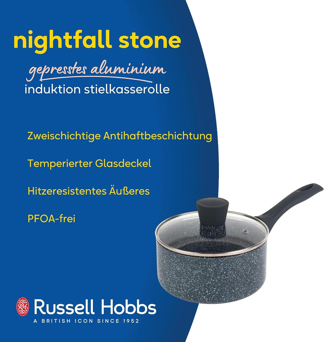Russell Hobbs RH00845EU antihaftbeschichteter Topf - 18cm/2L Stielkasserolle mit Hartglasdeckel, ind