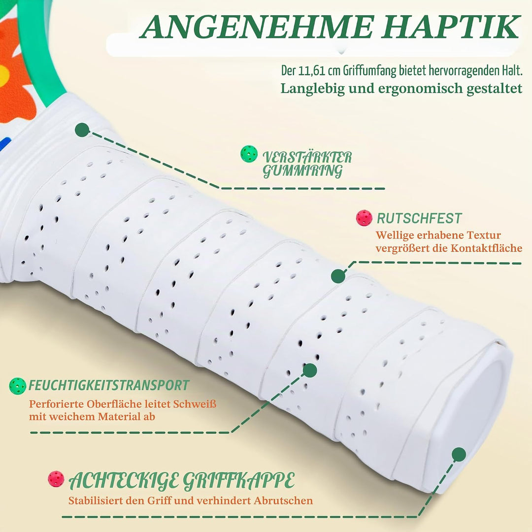 JOY SPOT! Pickleball Schläger 2 Set, Leichter Pickleball Schläger mit Fiberglas-Oberfläche, 4 Bälle