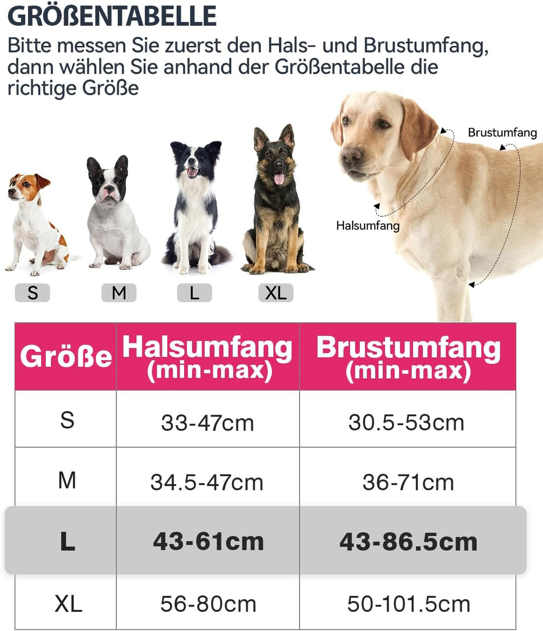 Joytale Anti-Zug Hundegeschirr für grosse Hunde, Rosa, L | Perfekter Sitz, gepolstert &amp; reflektieren