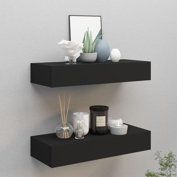 Schubladenregal 60x23,5x10 cm 2 Pcs MDF, Metall Schwarz Wandschrank Mit Schublade Mit Schublade Wand