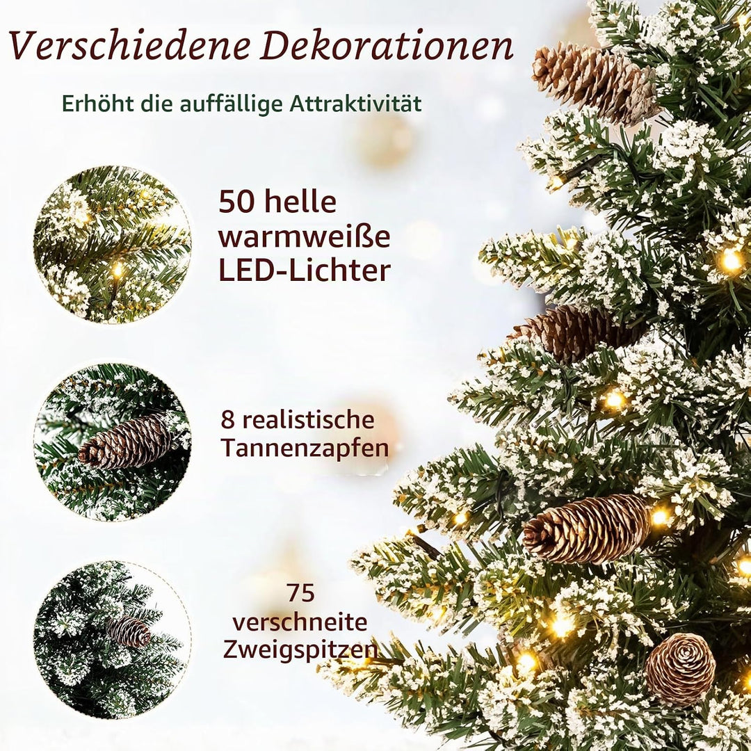 KOMFOTTEU 64 cm künstlicher Weihnachtsbaum Mini, Tisch Christbaum mit 8 Tannenzapfen &amp; 75 Zweigspitz