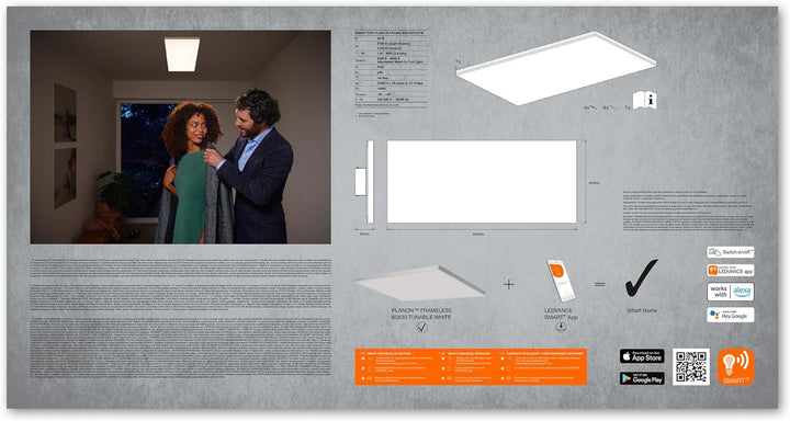 LEDVANCE Smarte LED Deckenleuchte, Panel für Innen mit WiFi Technologie, Lichtfarbe änderbar (3000K-