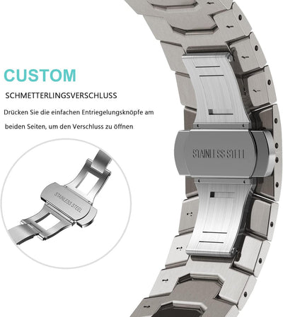 NewWays Metallband Kompatibel mit Apple Watch Armband 49mm 45mm 44mm 42mm, Edelstahl Gliederband Ers