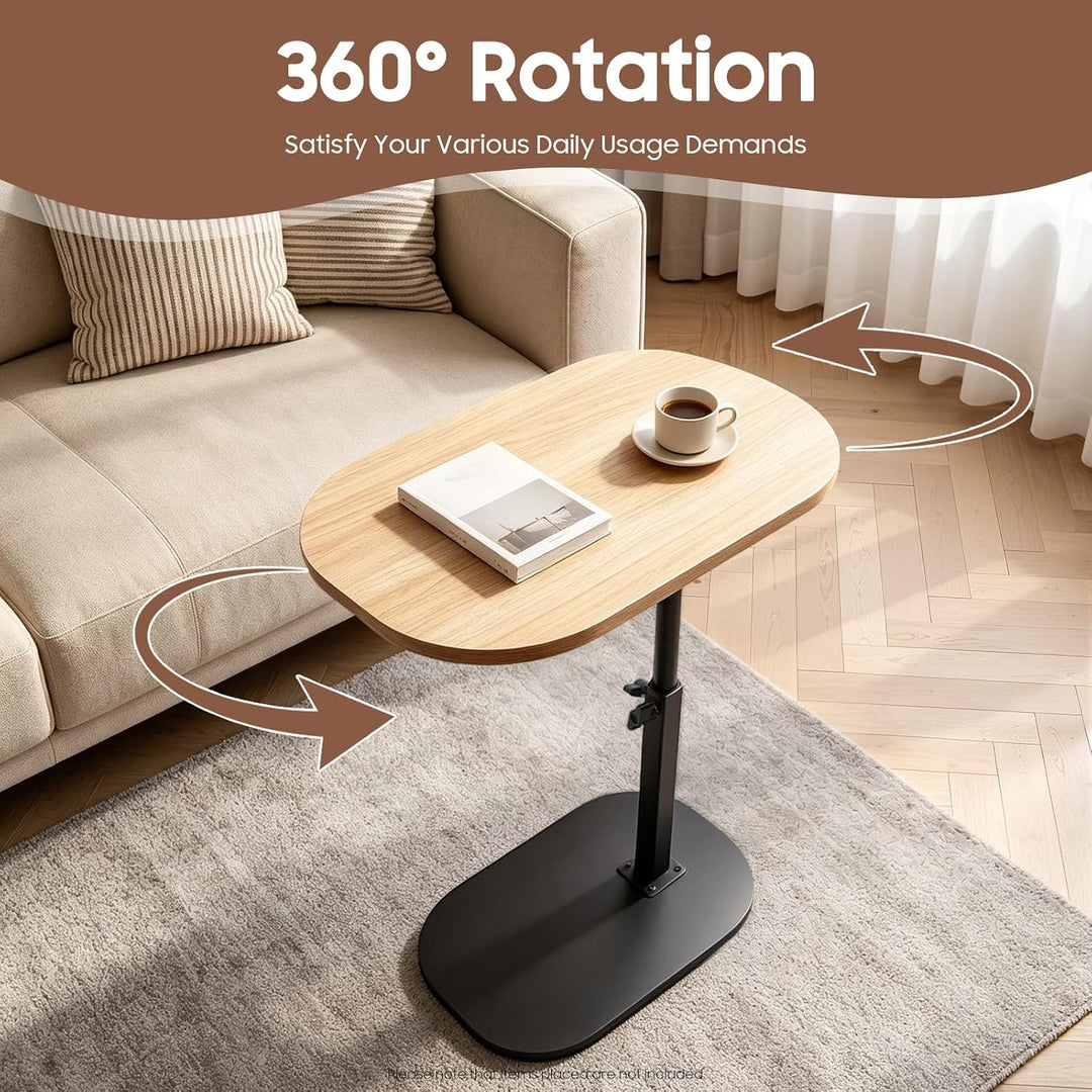 45-80 cm Einstellbare Höhe C Mobiler Schreibtisch, Holz Beistelltische mit Rollen, C-Form Laptoptisc