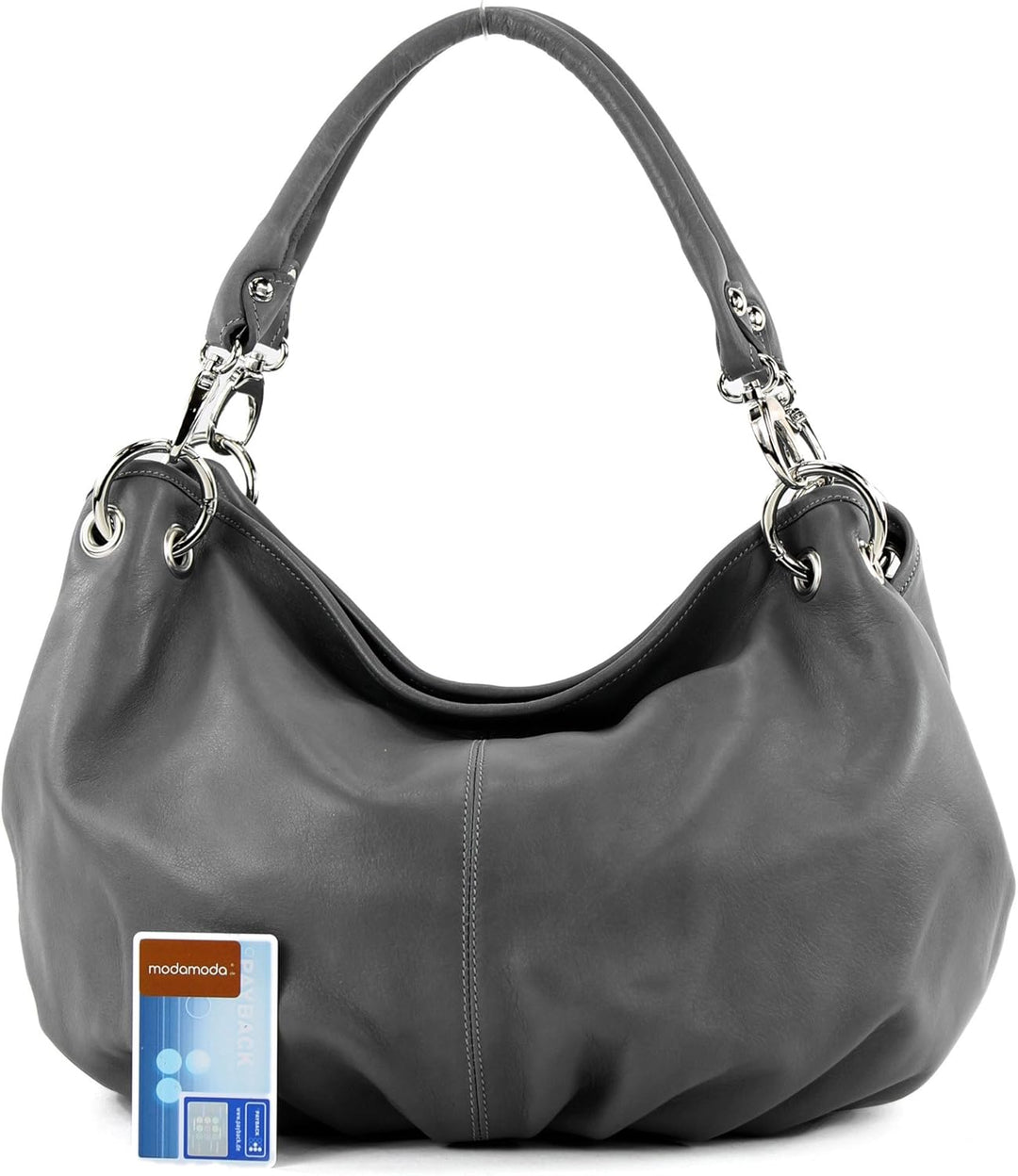modamoda de - IT40 - ital. Damen Schultertasche aus Leder Dunkelgrau, Dunkelgrau