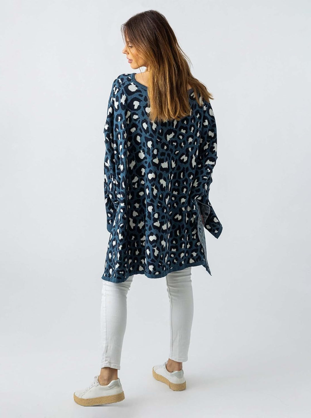 Zwillingsherz Poncho mit Baumwolle im Leo Design - Hochwertiges Cape für Damen Mädchen - XXL Umhänge