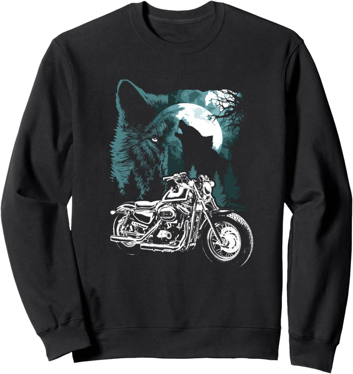 Nacht Mond Grafik Biker Motorrad mit Wölfen Sweatshirt