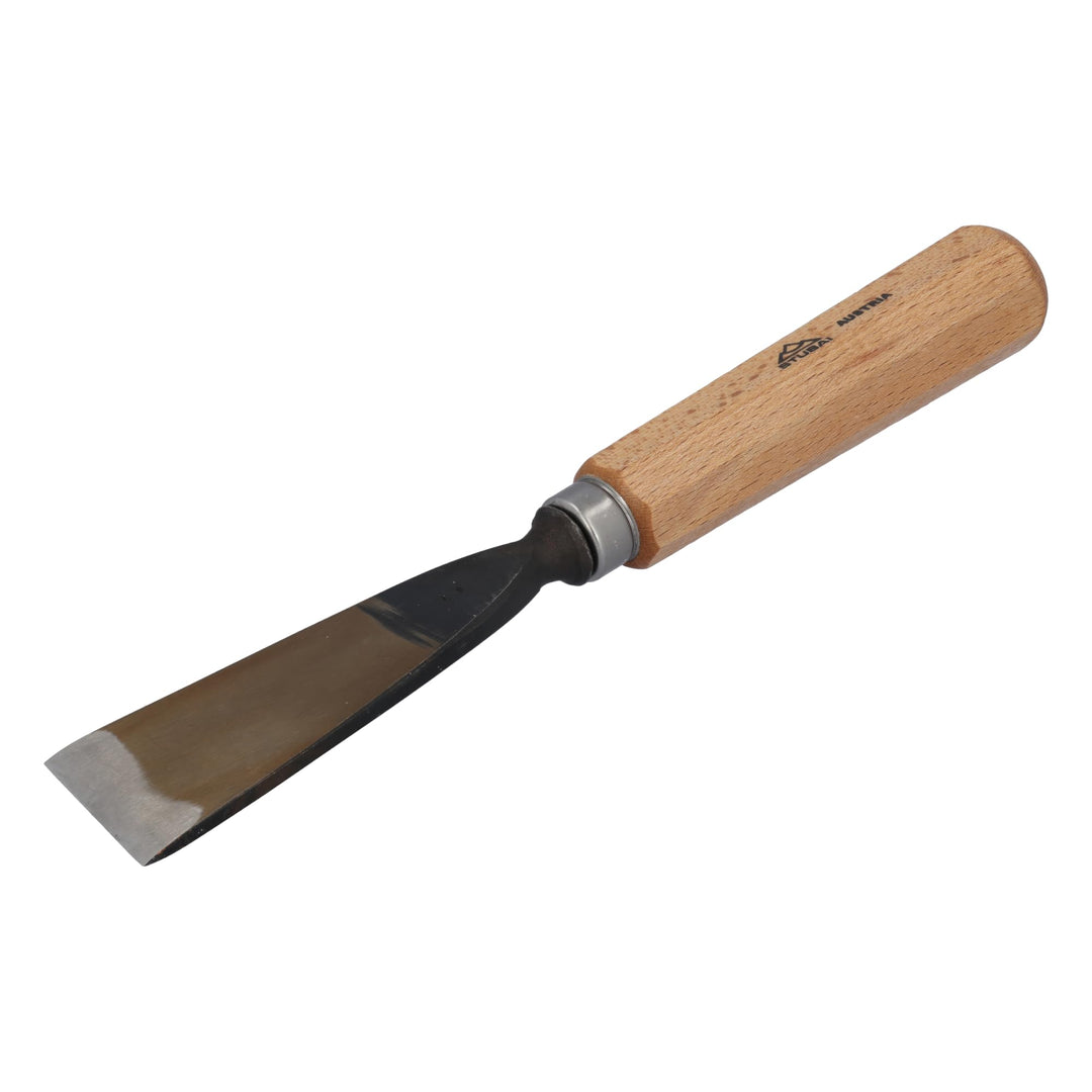 STUBAI Stemmeisen Stechbeitel Serie 52 - Form 2 | Gerades Balleisen, schräg - 55 mm, mit Holzgriff,