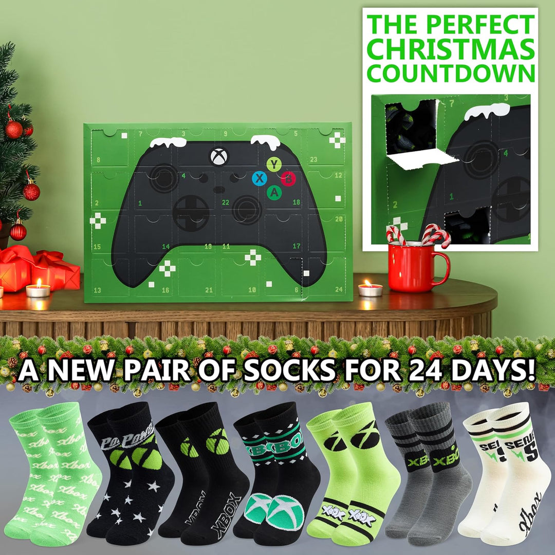 Get Trend XBox Socken Adventskalender 2025 für Kinder Teenager, 24 Paar, 35-40, Bequem & Weich, Coun