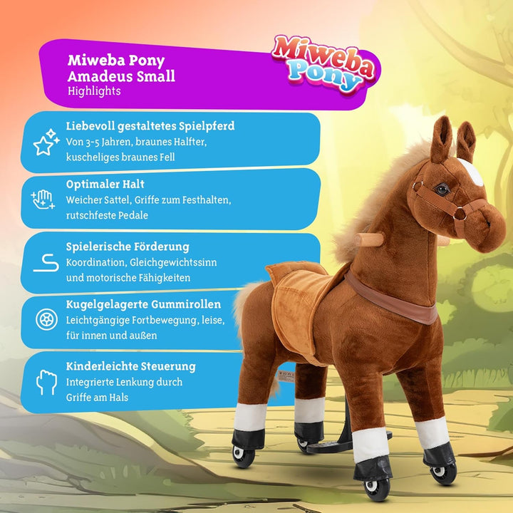 Miweba Pony Amadeus | Reitpferd auf Rollen - Pferd für Kinder - Schaukelpferd - Schaukeltier - Kusch