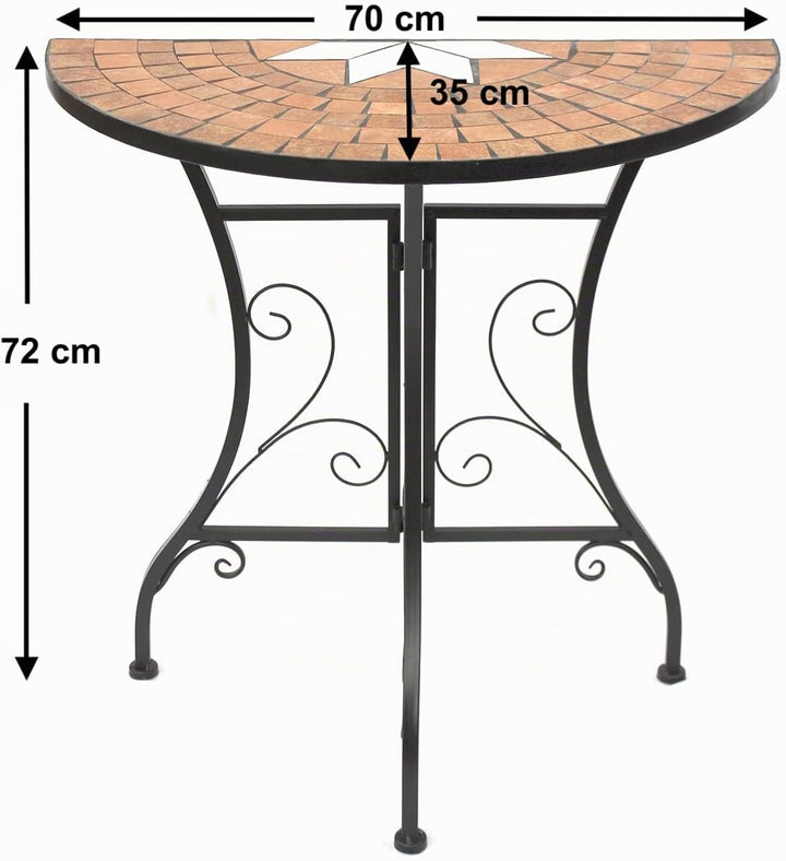 DanDiBo Tisch Halbrund Konsolentisch Wandtisch 120041 Beistelltisch Metall Mosaik 70 cm