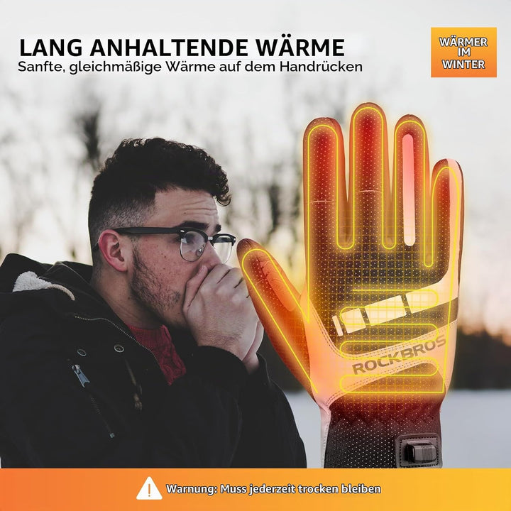ROCKBROS Beheizbare Handschuhe über USB, Fahrradhandschuhe reflektierend und stossdämpfend, Winterha