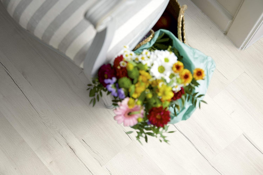 EGGER Creston Eiche Weiss Home Laminatboden EHL105 (8mm, 2,542m²) | authentische Holzoptik | | Einfa