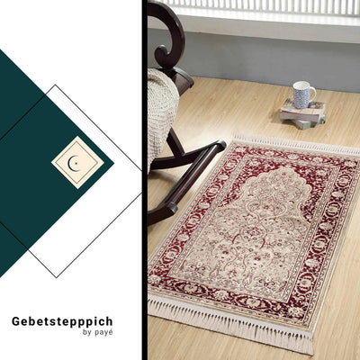 payé Teppich Gebetsteppich - Wohnzimmer Seccade Läufer Namaz - 70x125cm - Grün Beige Rot - mit Frans