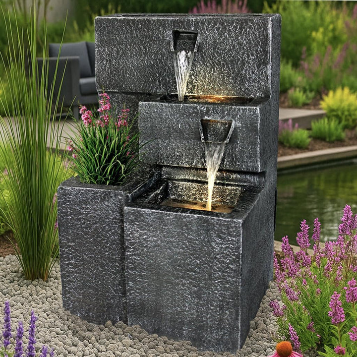 Arnusa Springbrunnen Grada Bepflanzbar mit LED Beleuchtung, Wasserfall Gartenbrunnen Kaskade