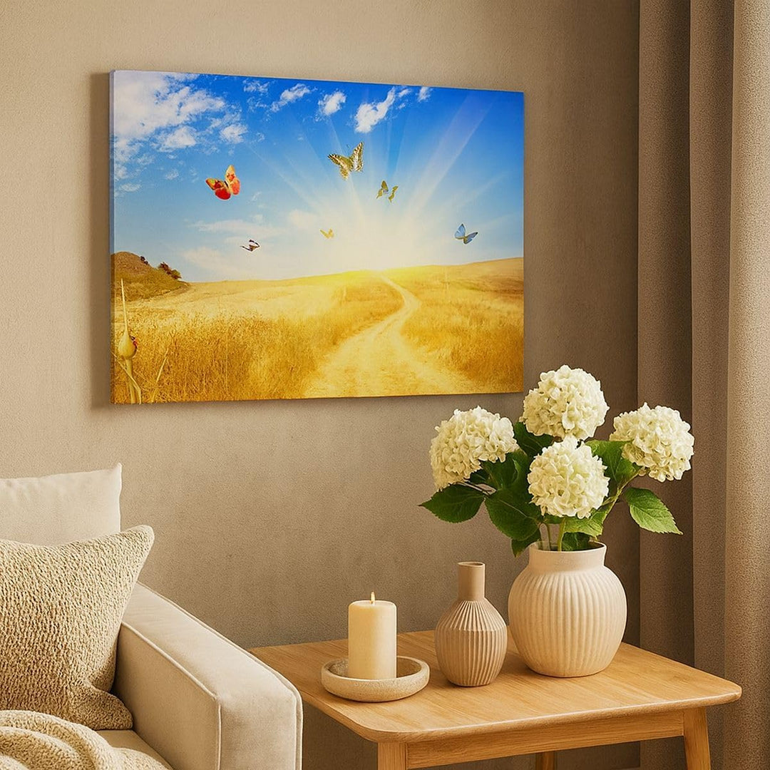 Bilder auf Leinwand Schmetterlinge Wiese Gras Leinwandbild 70x50cm Wandbilder Dekoration Wohnzimmer