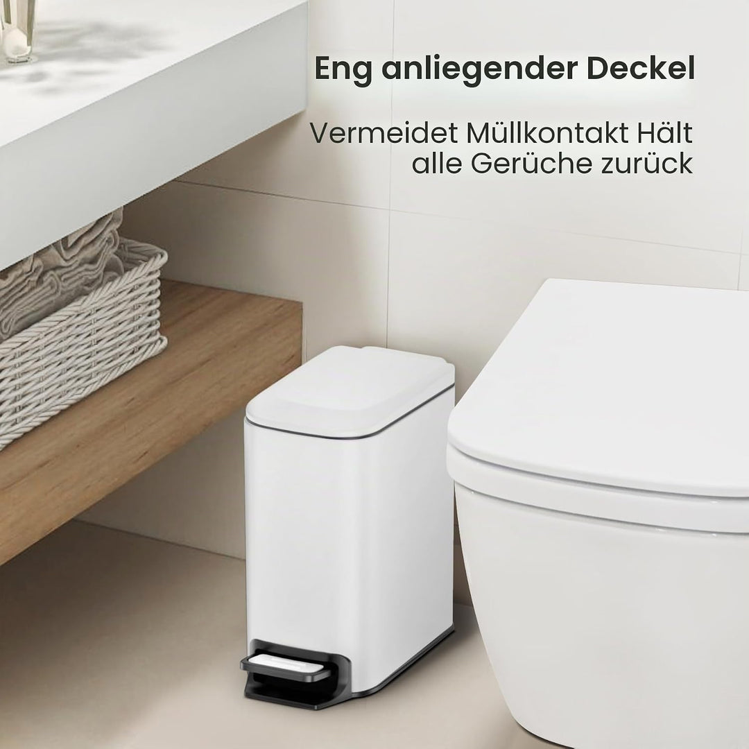 Cesun Kleiner Badezimmer-Mülleimer mit Deckel, Absenkautomatik, Trittpedal, 6 Liter, Edelstahl-Mülle