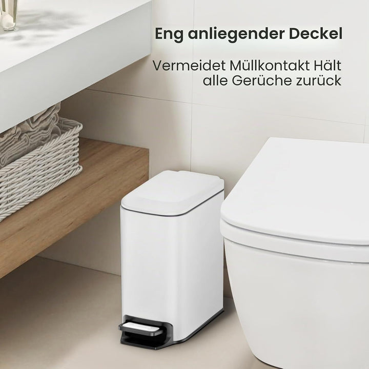 Cesun Kleiner Badezimmer-Mülleimer mit Deckel, Absenkautomatik, Trittpedal, 6 Liter, Edelstahl-Mülle