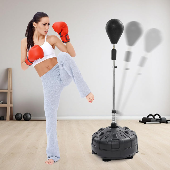 Boxsack Stehend, Punchingball mit Ständer, Höhenverstellbar 120–160 cm, 90° Rückprall, 6 Saugnäpfe,