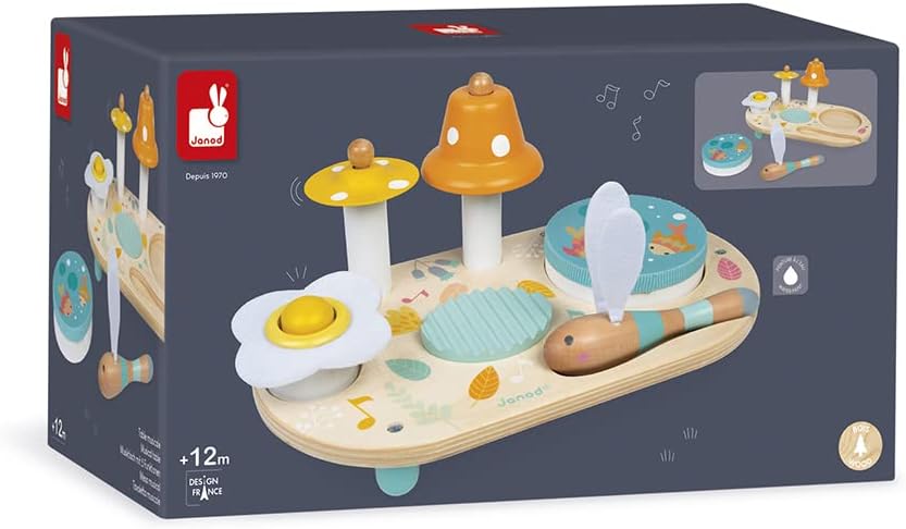 Janod - Pure Musiktisch mit 5 Funktionen - Kinder Spieltisch aus Holz - Musikalisches Holzspielzeug