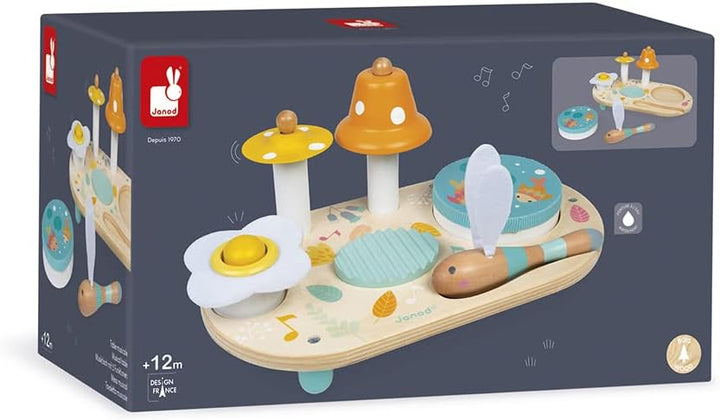 Janod - Pure Musiktisch mit 5 Funktionen - Kinder Spieltisch aus Holz - Musikalisches Holzspielzeug