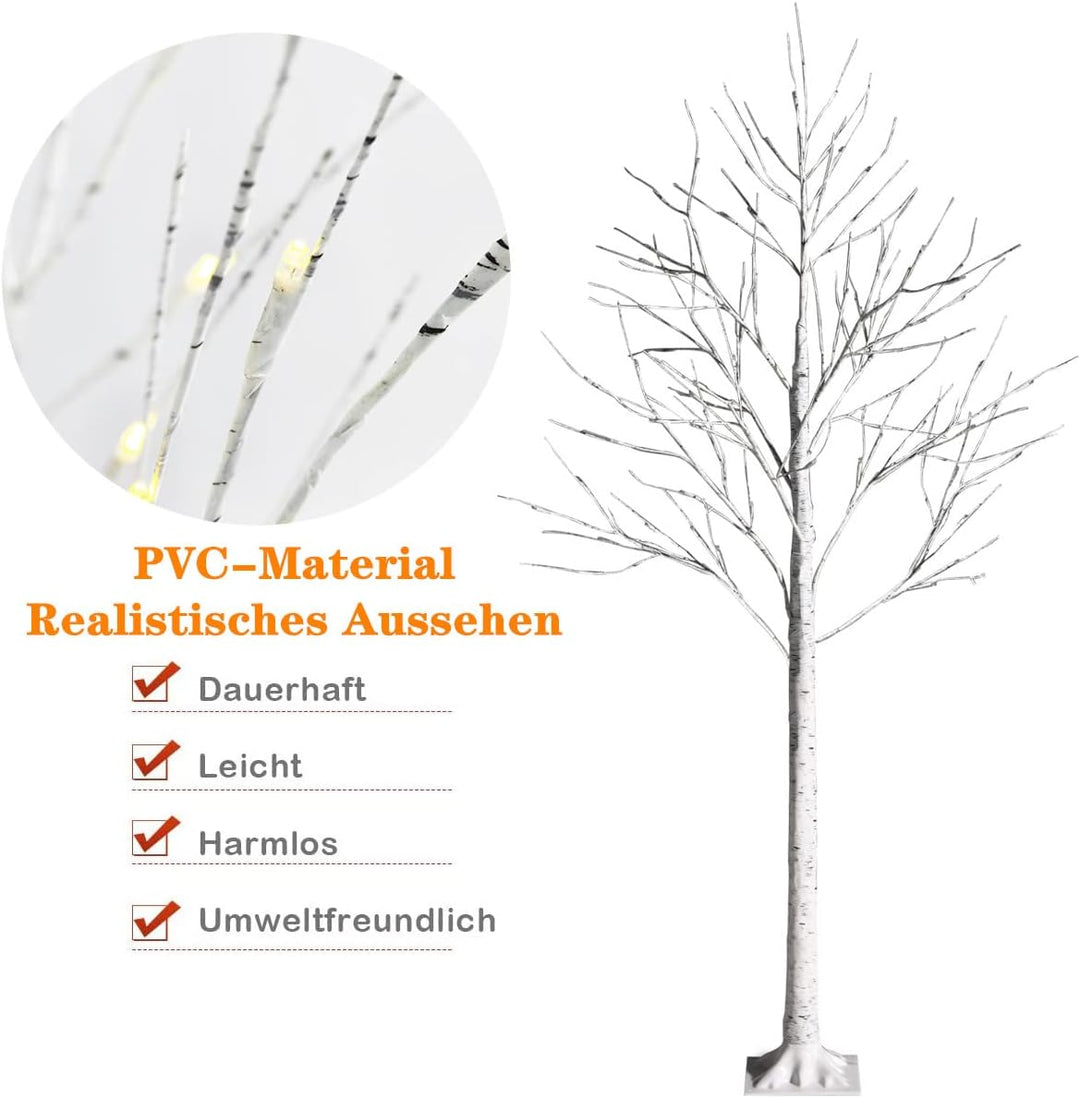 RELAX4LIFE Weisser Weihnachtsbaum Künstlich 120cm, LED Lichtbaum Birkenoptik, Christbaum mit 48 warm