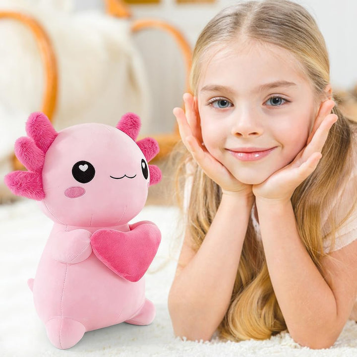 Axolotl Plüschtier Kuscheltier Stofftier, 30cm Kawaii Axolotl Plüsch mit Herz, Salamander Plüschtier