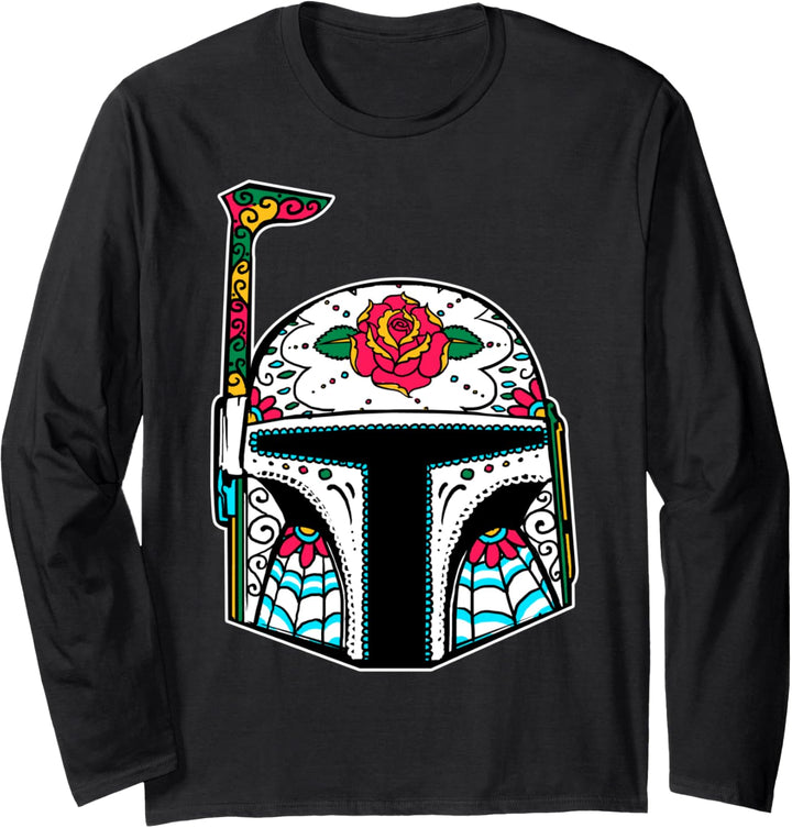 Star Wars Boba Fett Simple Floral Helmet Portrait Langarmshirt