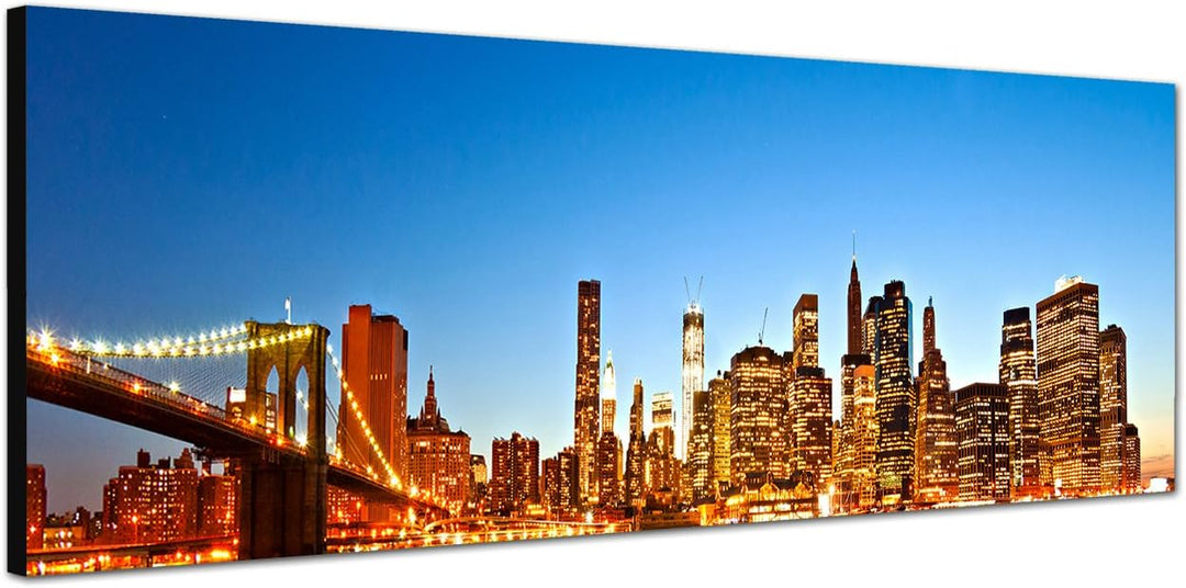 Paul Sinus Art Panoramabild auf Leinwand und Keilrahmen 120x40cm New York Manhattan Skyline Wasser
