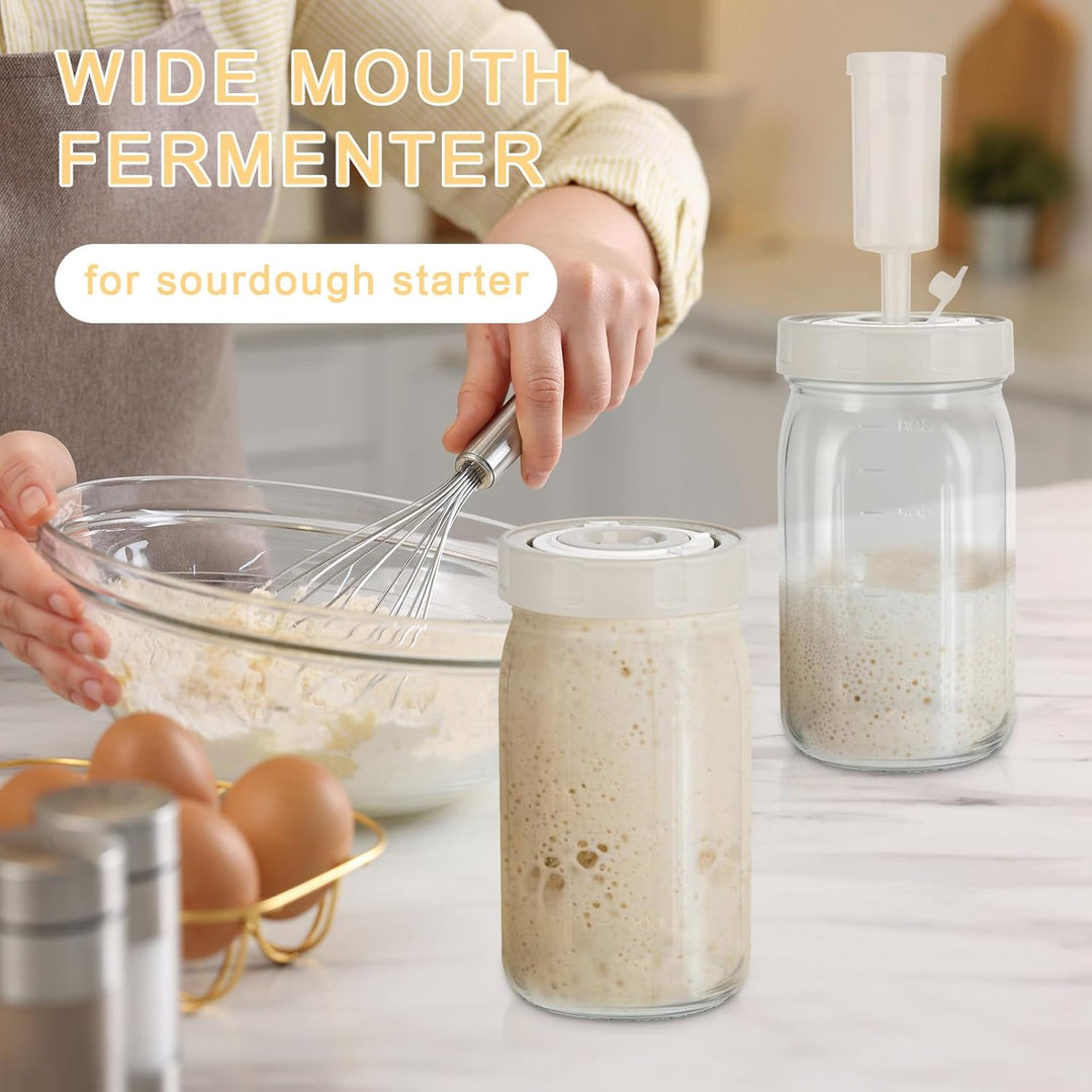 2 Stück Fermentierglas, 1L Fermentationsglas mit Luftschleuse und Datumsaufzeichnung für Sauerkraut