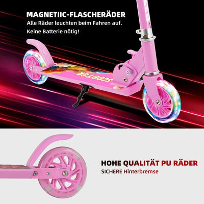 Hyiatyo Klappbarer Roller Kinder 6 Jahre mit LED Rädern, Kinder Scooter ab 3-10 Jahre, Faltbar Kinde