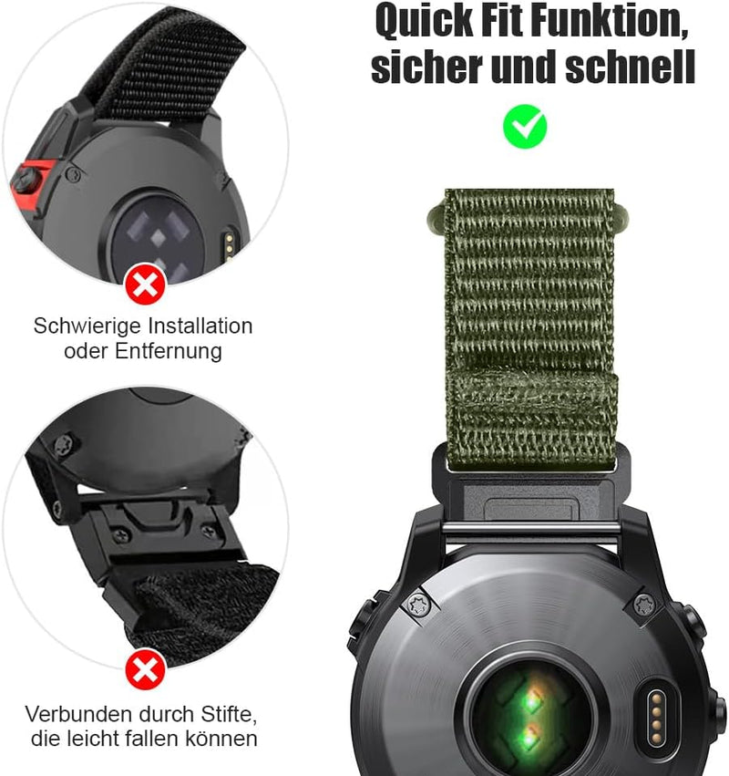 ANBEST 22mm Nylon Armband für Garmin Fenix 7 Pro/6 Pro/Fenix 8 47 mm Armband, Schleife Klettband für