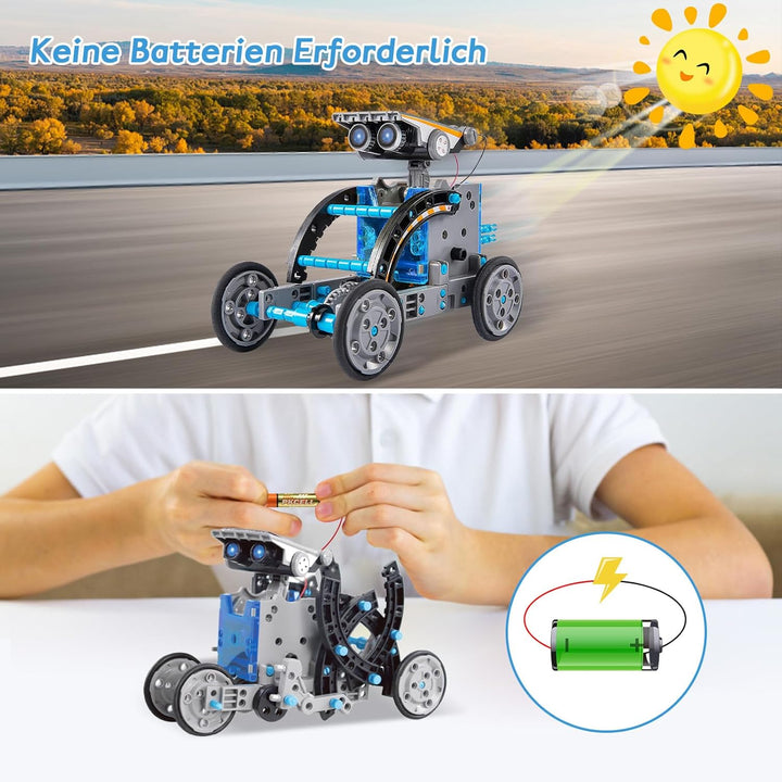 Solar Roboter Spielzeug für Kinder, 12-in-1 Solar Robot Kit DIY Bauspielzeug Experimente Spielzeug B