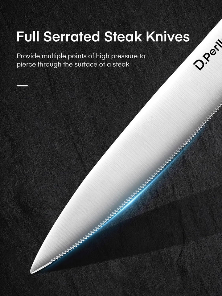 D.Perlla Steakmesser, Steakmesser Set 9-teilig，Scharfes Steakmesserset mit ergonomischem Griff, 8 St