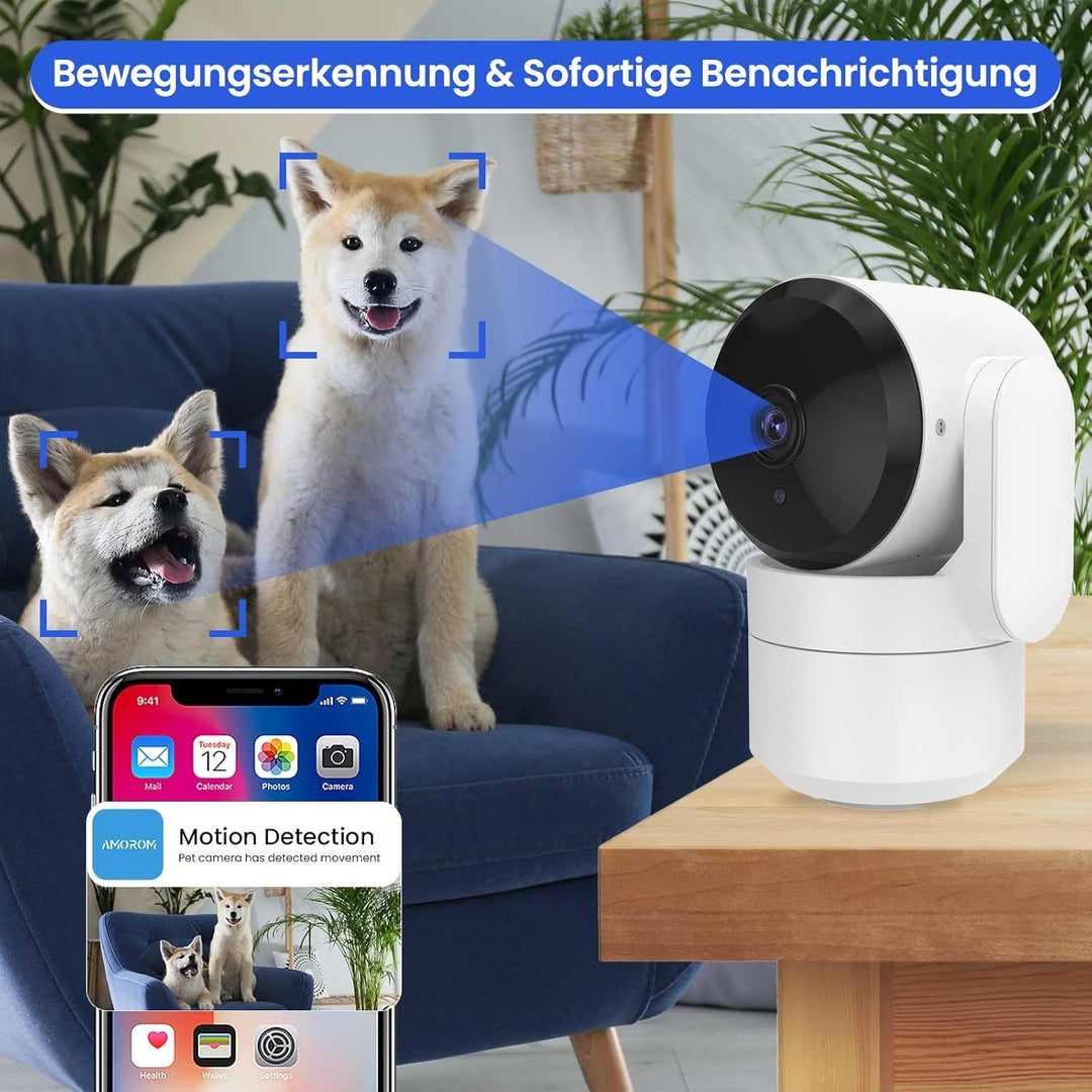 AMOROM WLAN Überwachungskamera Innen 360°, 2K KI-Kamera Überwachung mit Benutzerdefinierte Szenariow