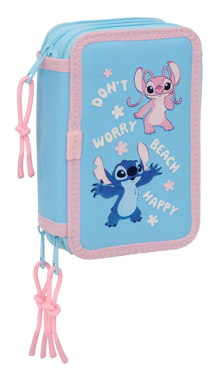 STITCH HAPPY Schulmäppchen mit 37 nützlichen Utensilien, Federmäppchen für Kinder, ideal für Kinder